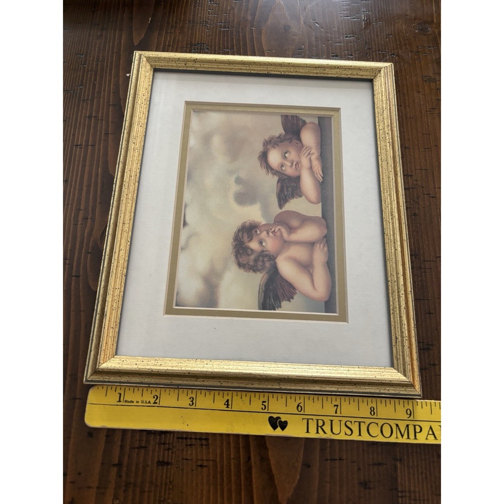 Vintage Celestial Cherub Angels Framed Print Gold Frame Romantic Baroque 9x11 - Picture 8 of 8
